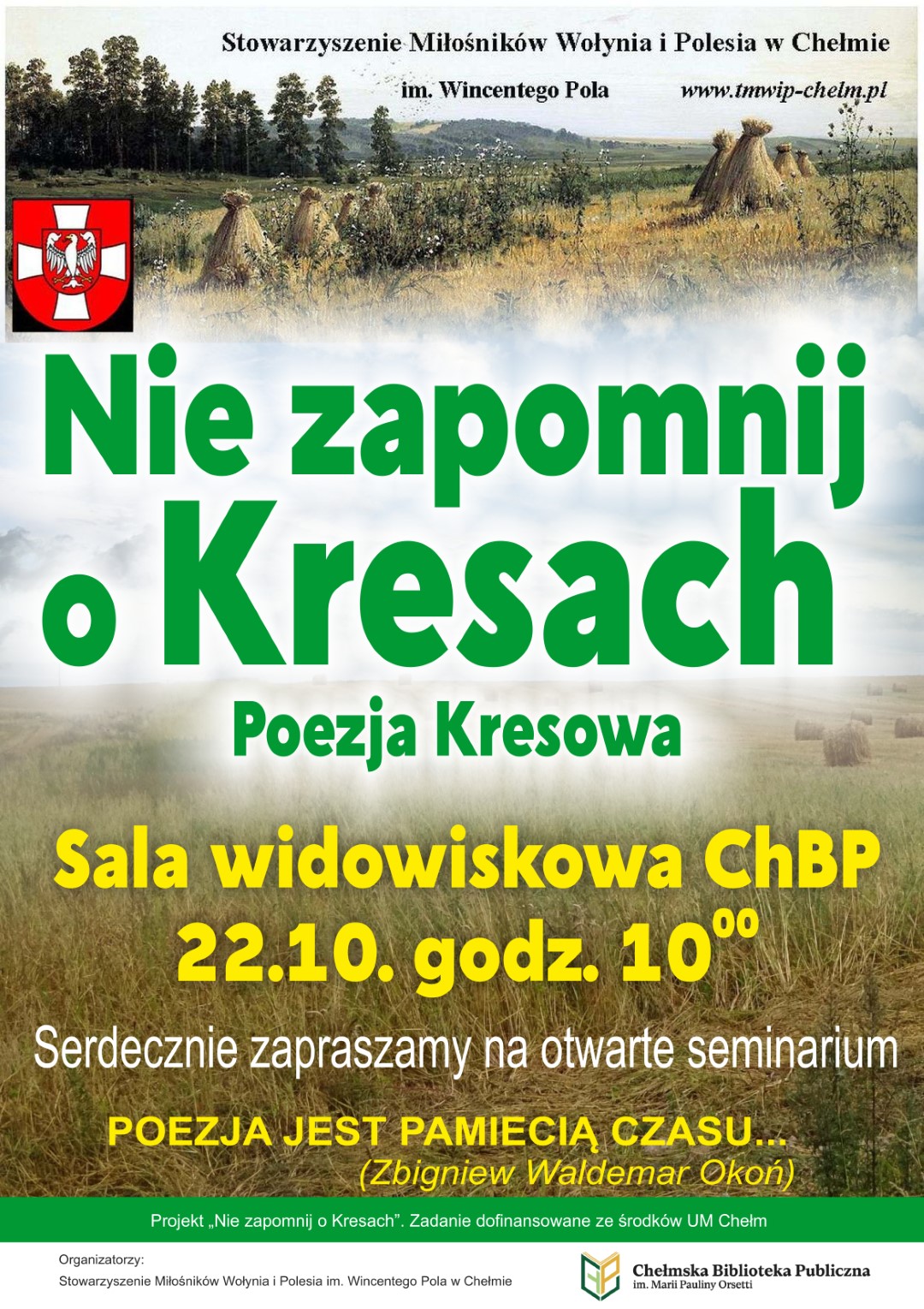 Plakat seminarium Nie zapomnij o Kresach - Chełm, 22 października 2026, godz. 10:00